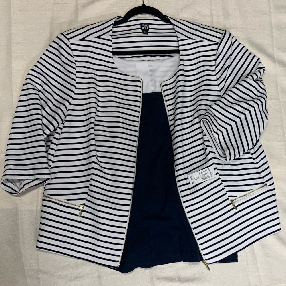 NWT Dressbarn Navy/White Striped Jacket w/ Gold Zipper + Blue Cami Included